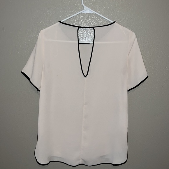 Zara White with Black Trim Sheer Keyhole Back Shirt - Picture 2 of 2
